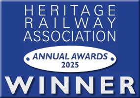 Blue plaque with 'Heritage Railway Association Annual Awards 2025 Winner' text.