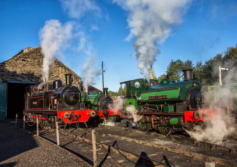 Steam engines in front of Marley Hill engine shed, Tanfield Railway